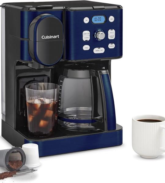 Cuisinart SS-16 Coffee Maker - 12-Cup Glass Carafe with Hot/Iced Brewing - Single-Serve Option - Compact Design in Navy Blue