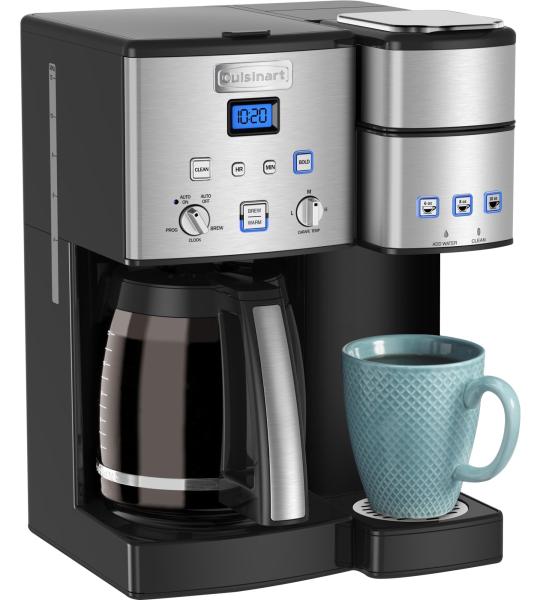 Cuisinart Single Serve + 12 Cup Coffee Maker, Offers 3-Sizes: 6-Ounces, 8-Ounces and 10-Ounces, Stainless Steel, SS-15P1